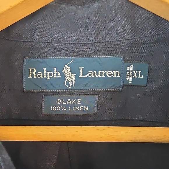 Polo by Ralph Lauren Men's Linen Dark Blue Button Down Shirt - Picture 2 of 5